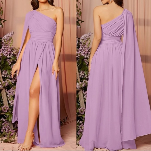 Last Pack Luxe pink shoulder draped detail party bridesmaids evening dress - Picture 7 of 16